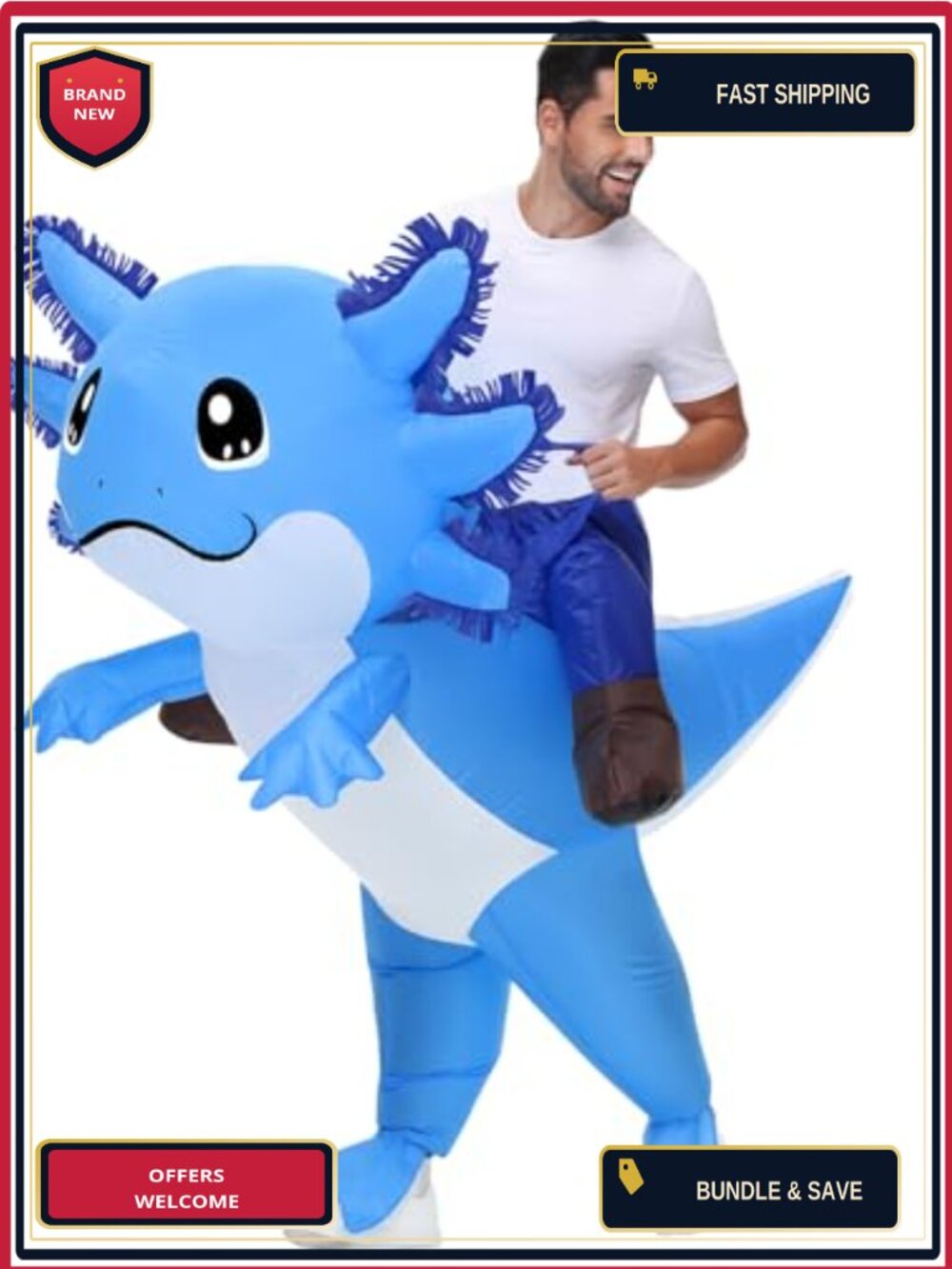 Adult Inflatable Axolotl Costume Polyester Funny Ride On Blow Up Suit Halloween